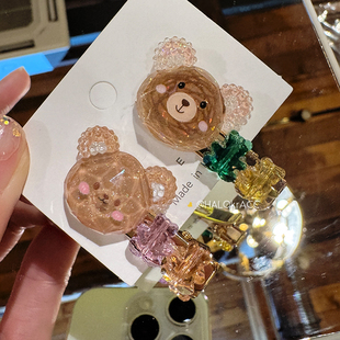 HALOkrACC韩国进口 冰糖巧克力小熊脑袋 俏皮冰钻小发夹刘海夹