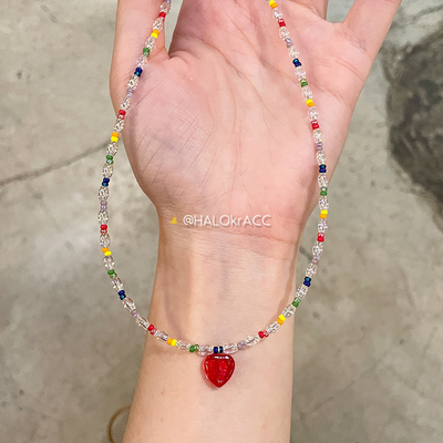 HALOkrACC韩代雨后彩虹红心项链