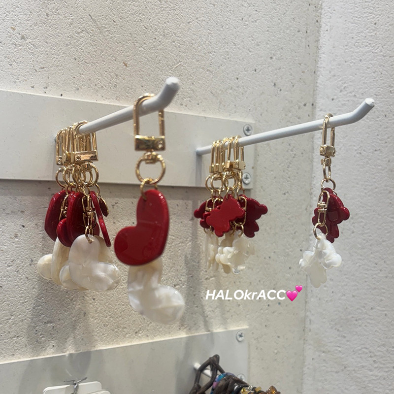 HALOkrACC韩国进口 红白撞色树脂小熊爱心贝母波纹挂件包挂钥匙扣