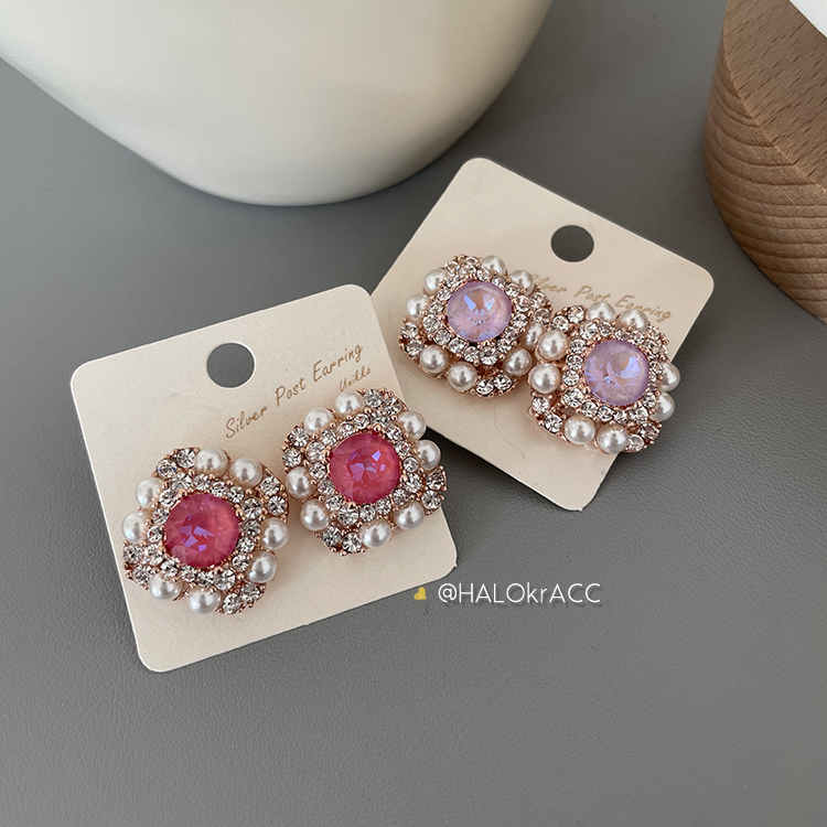 HALOkrACC韩代粉紫方圆耳钉