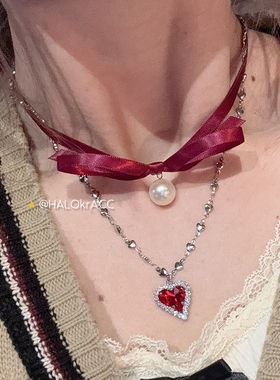 HALOkrACC韩代s歪心红蓝项链