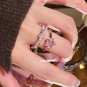 HALOkrACC韩代 流光行星 宇宙环绕粉色星星甜美开口戒指