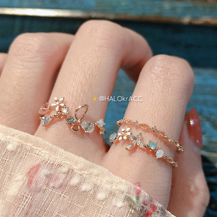 HALOkrACC韩国东大门正品 春夏舞动少女森林蝴蝶花园 开口 戒指