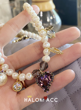 HALOkrACC韩国紫黑水晶歪心项链