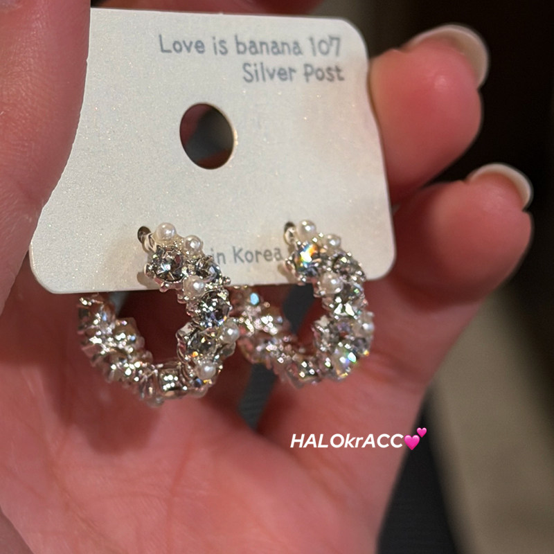 HALOkrACC韩国进口 珠钻点缀简约日常水钻闪闪耳钉耳环,饰品/流行首饰/时尚饰品新,耳钉,淘宝优惠券,粉丝福利购,淘宝优惠卷