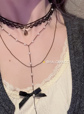 HALOkrACC韩代暗黑蕾丝Y字项链