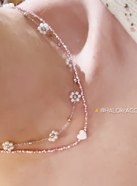 HALOkrACC韩国珠花电光粉项链