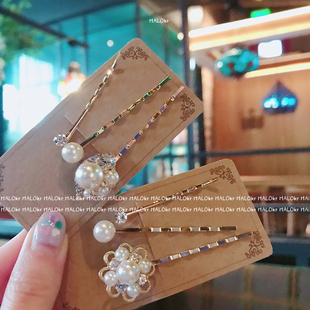 韩国东大门正品简约可爱花边小珍珠 细一字发夹 3个一套