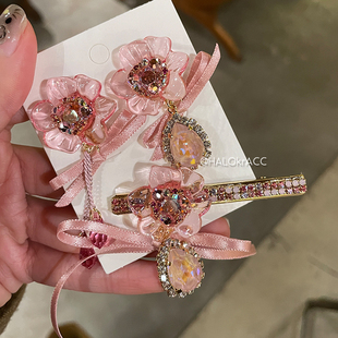HALOkrACC韩国进口s水晶甜粉海洋水滴月光铃兰花瓣水晶耳钉耳环