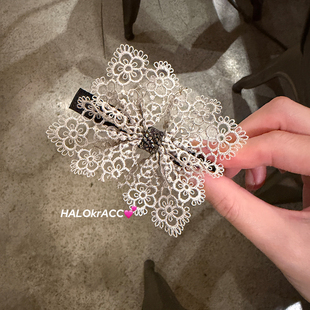 HALOkrACC韩国进口 s水晶点缀 樱花捕梦网 花朵精致镂空蕾丝发夹