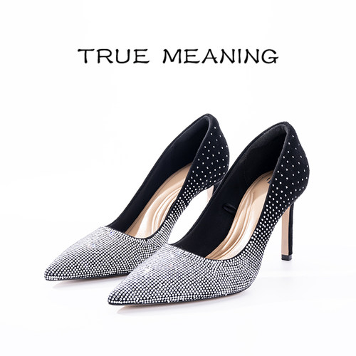 TrueMeaning渐变水钻尖头细跟鞋