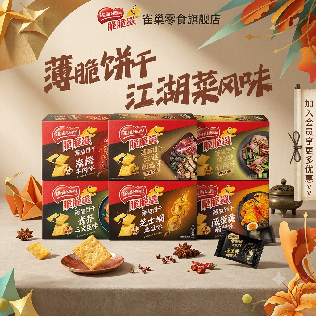 【旗舰店】雀巢脆脆鲨薄脆饼干炭烧牛肉零食散装混合口味小吃食品