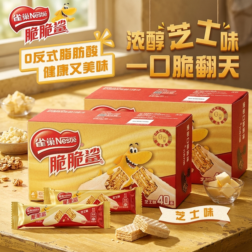 雀巢脆脆鲨涂层威化饼干巧克力芝士味40条解饿零食旗舰店官方正品