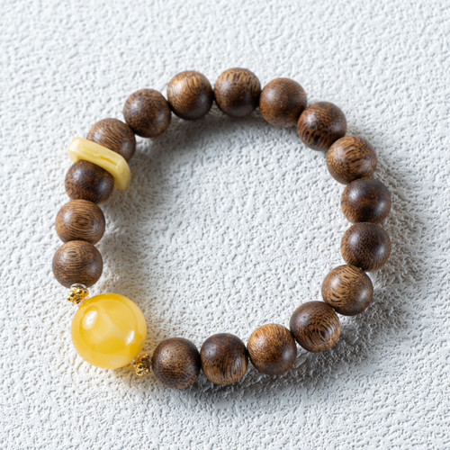 范语 方枪枪推荐 奇楠沉香手串10mm 15mm蜜蜡鸡油黄 18K金