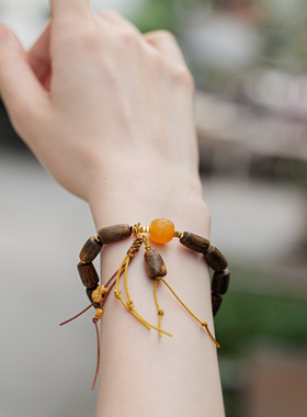 范语 奇楠沉香红金猊老型珠碎银子手串 葫芦黄龙玉 老料奇楠