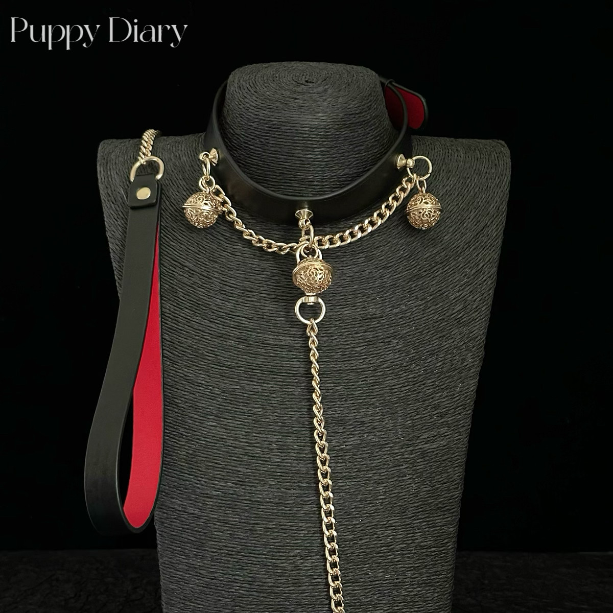 Puppy*铃铛项圈女真皮choker男宫铃定制可刻字带牵引锁骨链礼物
