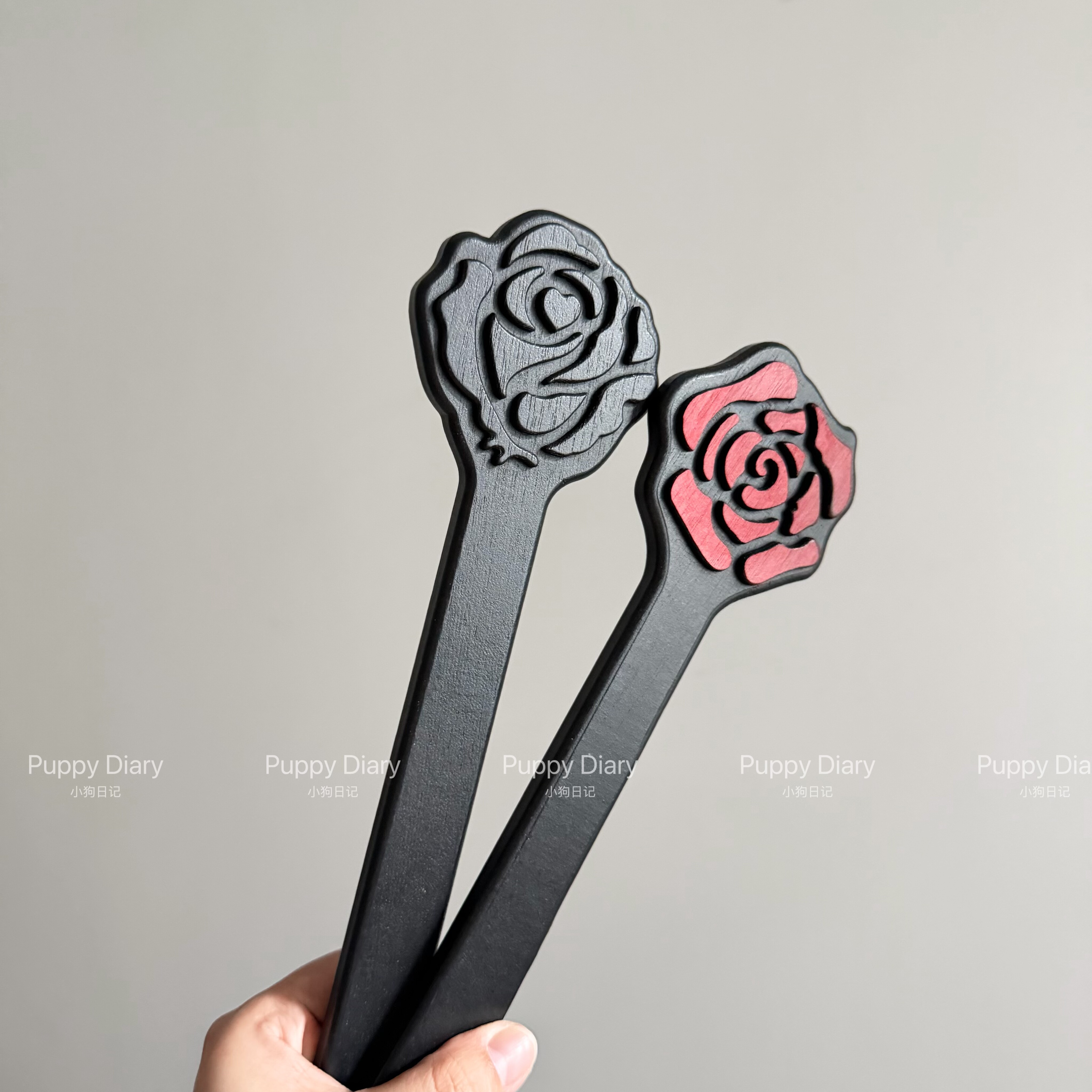 Puppy*原木檀木戒尺拍可爱猫爪立体留印玫瑰拍cosplay道具情侣