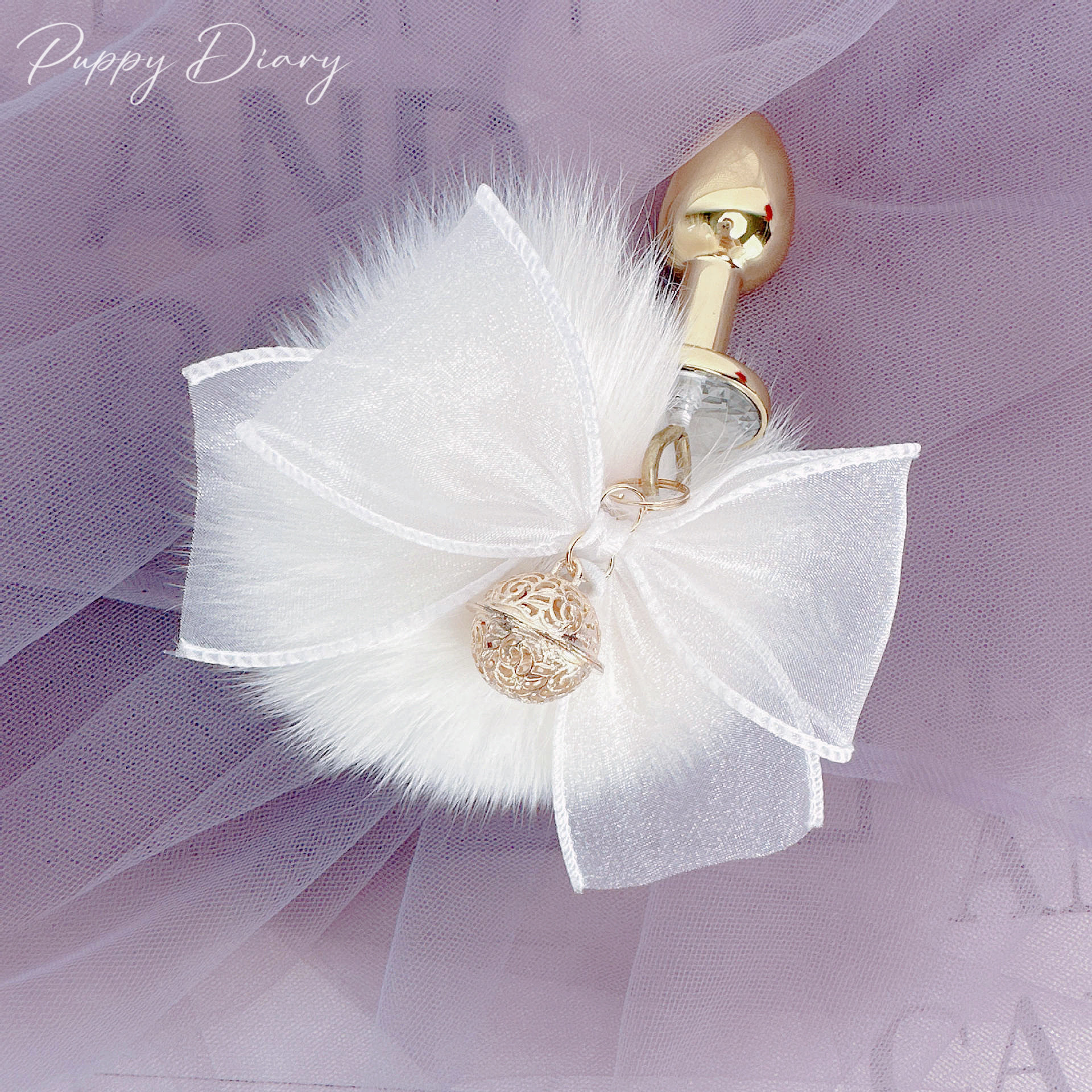 纯欲小兔！真狐狸毛蝴蝶结宫铃兔尾饰品cosplay道具