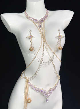 Puppy*天使闪钻铃铛身体链女胸链胸夹爱心翅膀项链配饰性感饰品