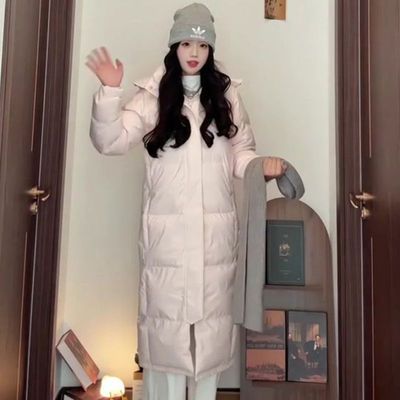 粉色中长款过膝羽绒棉服女款深冬季2025新款加厚加长夹棉外套棉袄