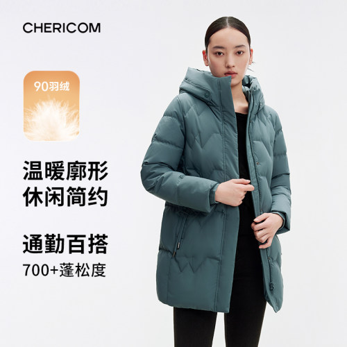 千仞岗女式中长款连帽加厚冬季羽绒服妈妈装直筒显瘦Y299308Y