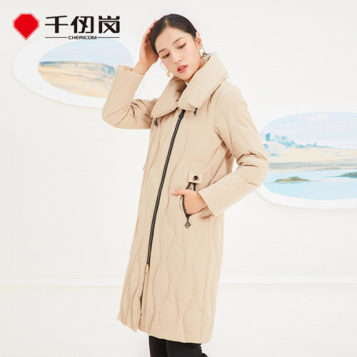 千仞岗羽绒服女中长款冬季商务通勤气质简约连帽加厚Y239033Y