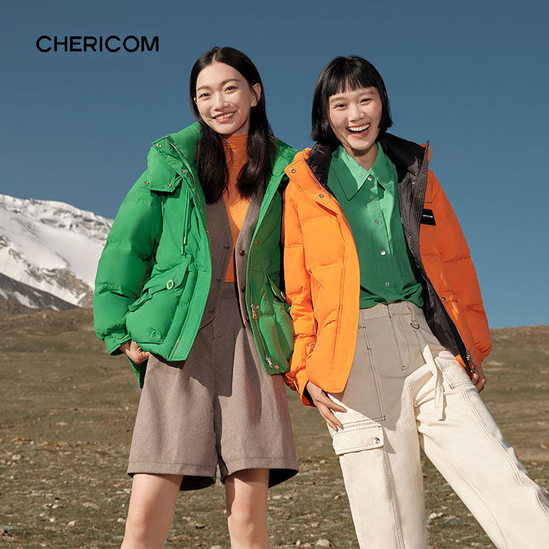 千仞岗冬季新款女士短款加厚面包服户外连帽羽绒服外套女Y289091Y