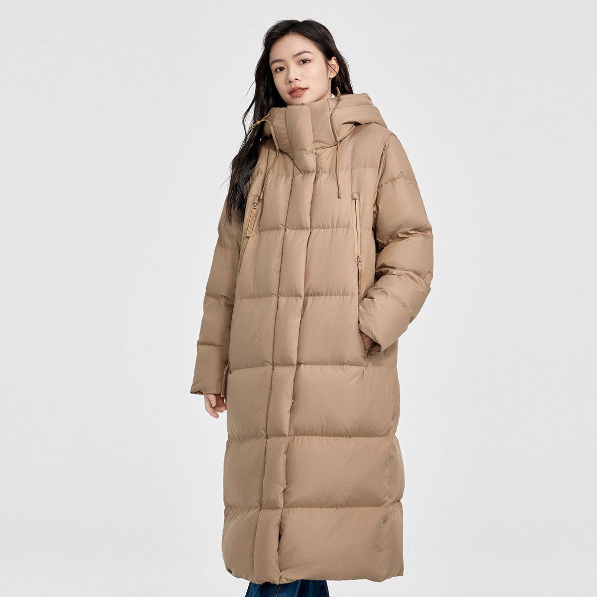 千仞岗2024冬新款长款羽绒服简约时尚百搭连帽休闲通勤Y308180Y-1