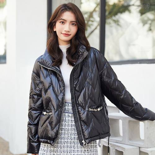 千仞岗秋冬反季羽绒服女小香风防风立领H版软面包服Y278116Y