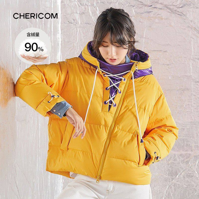 千仞岗廓形撞色宽松运动风绷带连帽设计短款鸭绒羽绒服Y258108Y