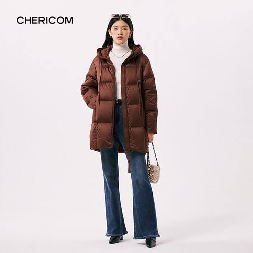 千仞岗秋冬新款女式中长款廓形连帽羽绒服休闲保暖外套Y299116Y