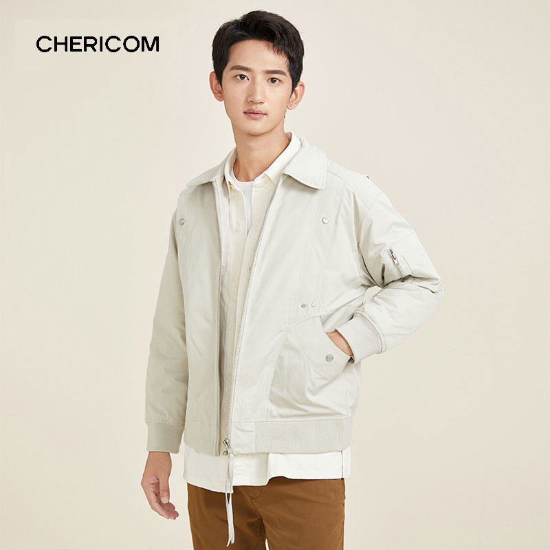 千仞岗冬季男士短款飞行夹克轻薄外搭休闲外套反季羽绒服Y278546Y