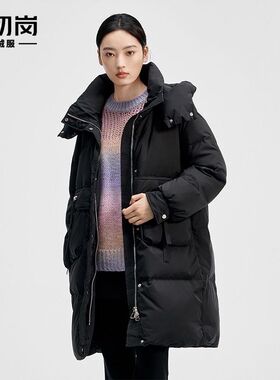 千仞岗2024冬季新款中长款羽绒服简约通勤外套保暖连帽女Y308170Y