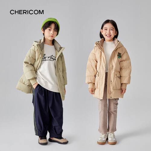 千仞岗秋冬童装中长连帽羽绒服卡通图案保暖外套Y299835Y