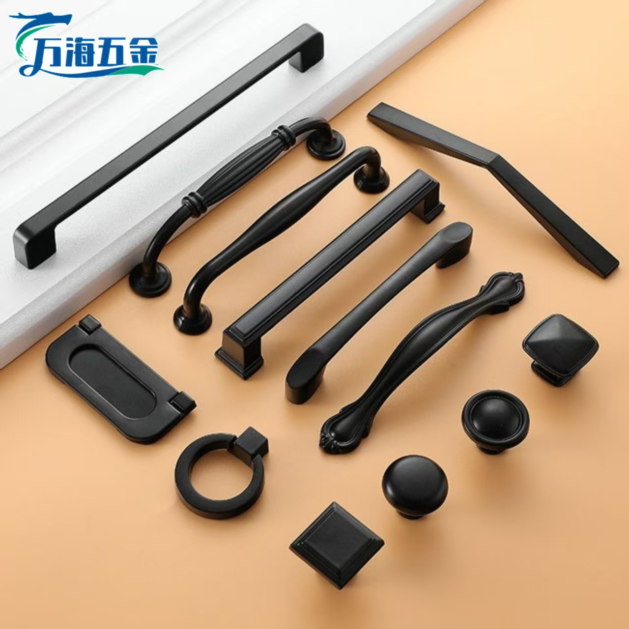 简约新款黑色美式拉手锌合金哑黑橱柜拉手抽屉把手衣柜门把手 - 封面