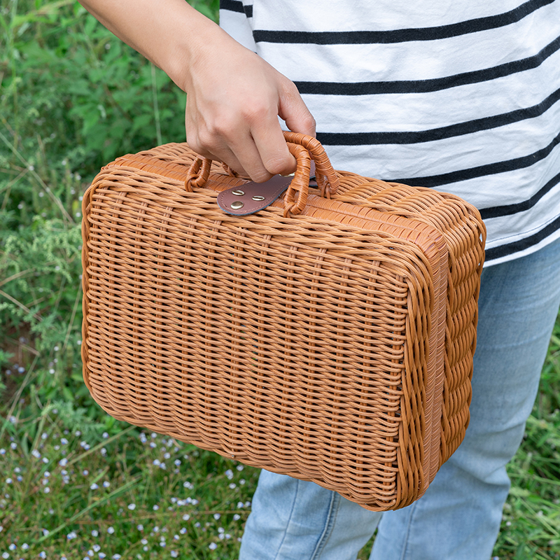 复古藤编手提箱伴手礼盒