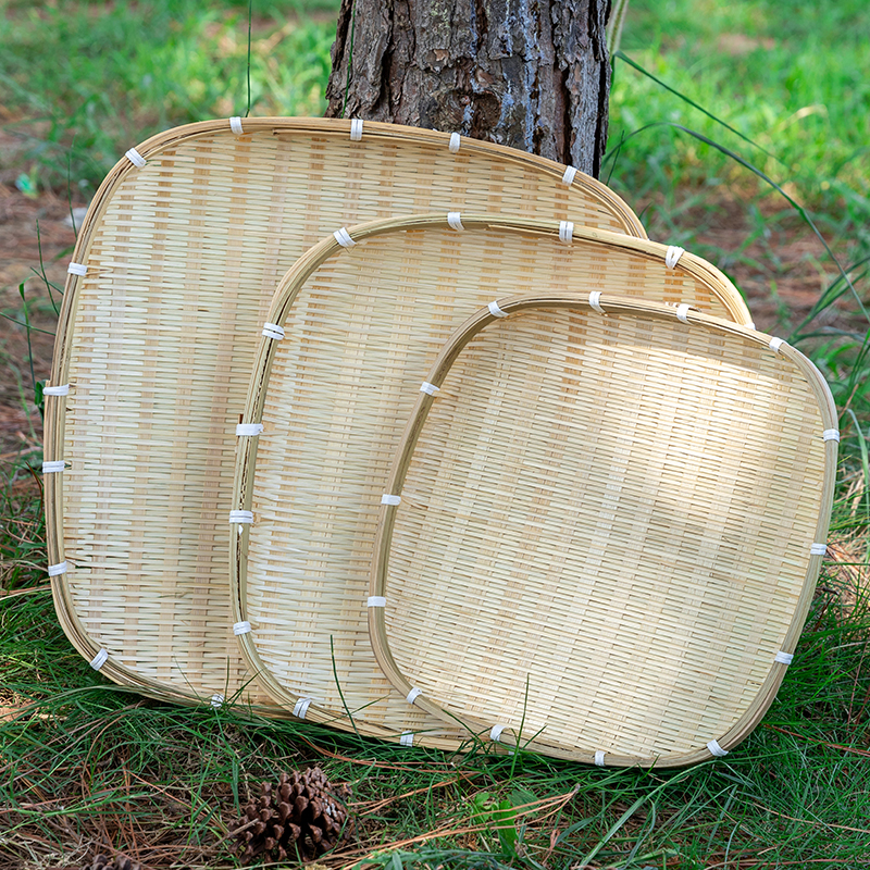 正方形簸箕竹编制品手工农家用晾晒托盘水果茶点篮厨房收纳馒头筐