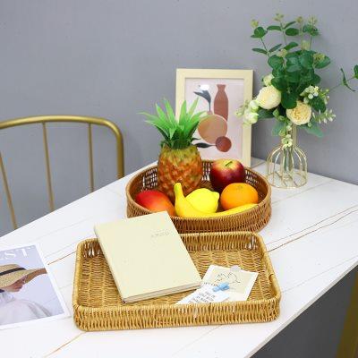 仿藤编圆形包子馒头筐大容量家用簸箕大号托盘水果篮编织收纳果盘