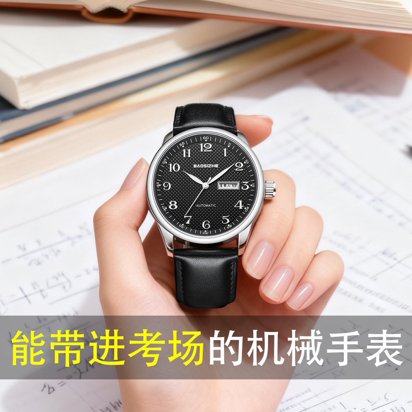 公务员考公全自动机械手表男款女款考试专用初高中学生陀飞轮防水