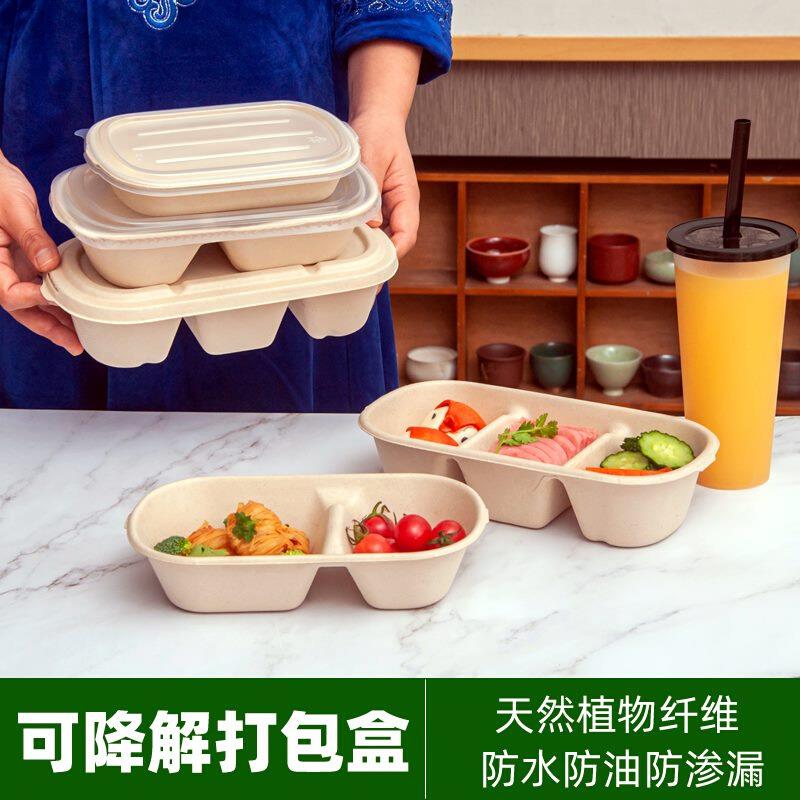 环保可降解一次性饭盒打包盒子食品级可微波单格双格三格纸浆餐盒