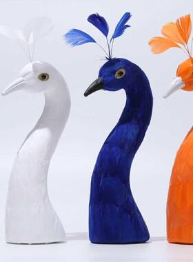 新彷真羽毛孔雀头装饰品花艺开业花篮客厅婚宴摆件孔雀头摆件