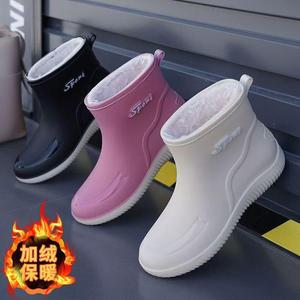 保暖时尚女款防滑防水耐磨加厚女士雨鞋厨房洗车外穿短筒胶鞋