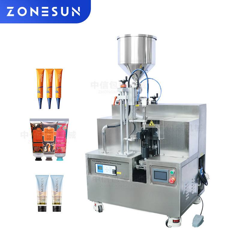 ZONESUN 半自动化妆品护手霜乳液塑料软管活塞泵灌装超声波封尾机