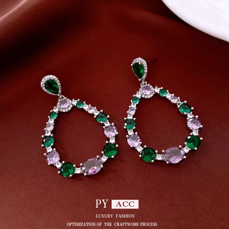 潮流银针女锆石耳环耳钉吊坠精致中古轻奢vintage耳饰水滴形百搭