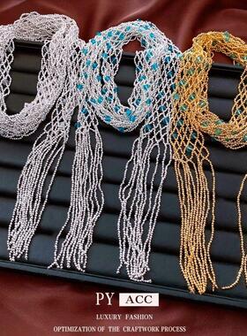 流苏项链串珠复古百搭夸张玻璃
