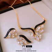 古风链首饰吊坠复古耳环镶钻中通勤套装 气质 项链翅膀轻奢锁骨时尚