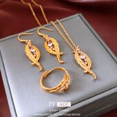 女首饰镶项链锆石可柳条套装 vintage复古耳环毛衣链调节轻奢中古