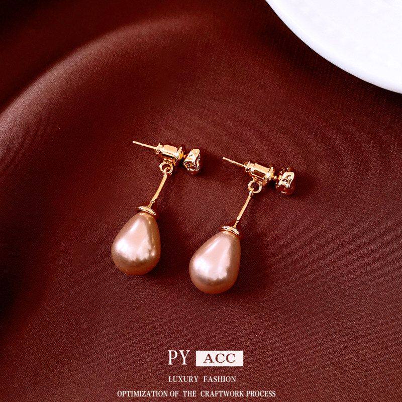 百搭高级感女气质复古法式耳环轻者吊坠耳钉小众水滴珍珠银针耳饰