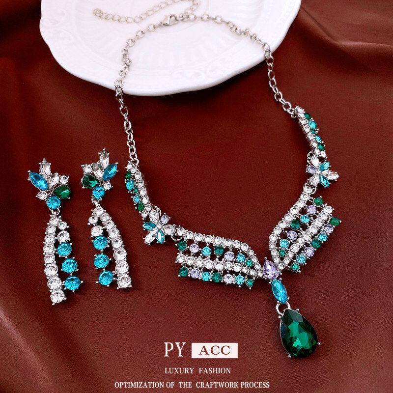 气质中古项链首饰复古套装吊坠链轻奢高级感vintage耳环锁骨花朵