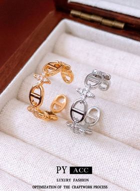 百搭女小众轻奢真金18开口鼻子